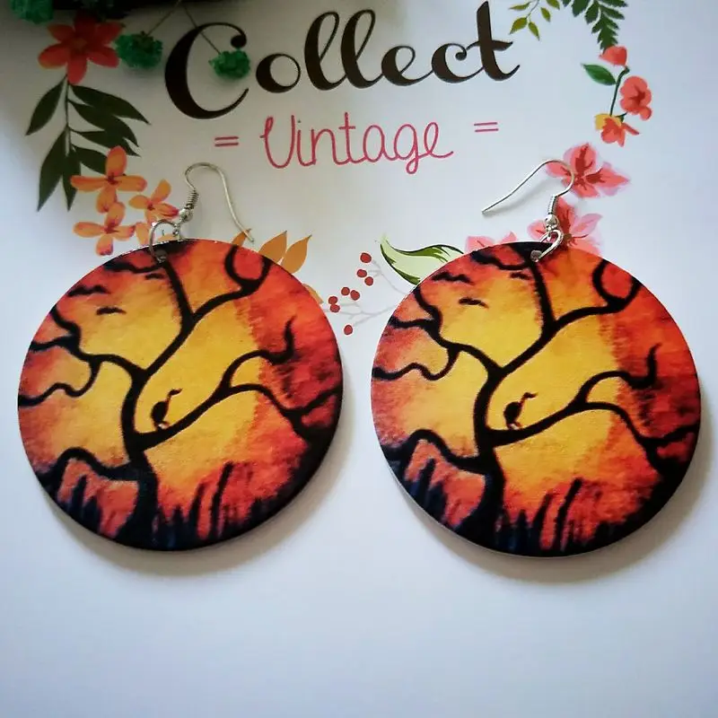 

THRWELL Fashion Wooden Earrings for Women Exaggerated African Tree Patterns Wholesale