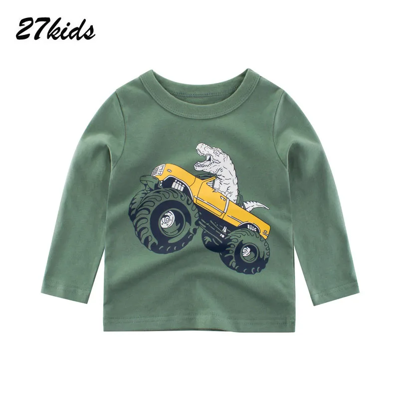 

27kids Boys Long Sleeve Clothes T-shirts kids Cotton Dinosaur Tops T-shirts Boys Cartoon Clothes Tshirts for 2-9 Years