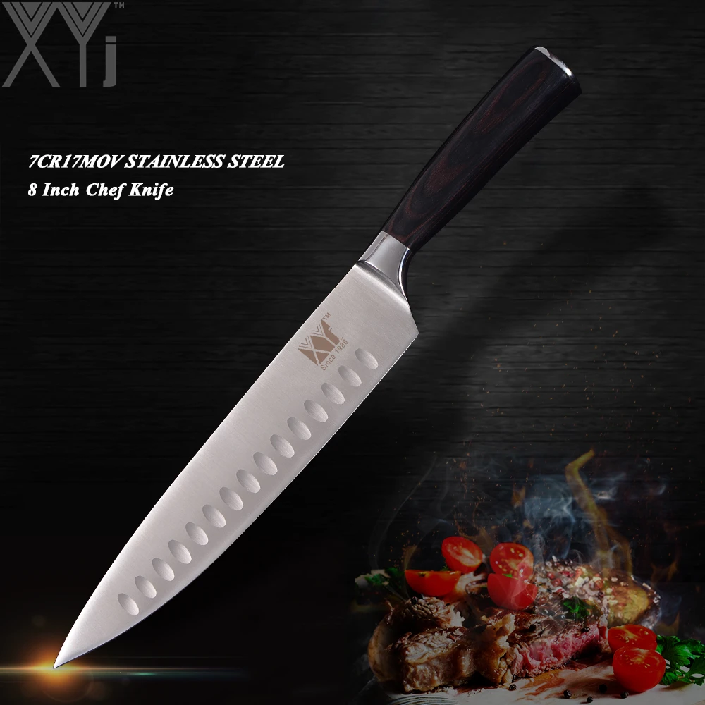 

XYj New 7Cr17Mov Stainless Steel Kitchen Chef Knife 8 Inch Non-Stick Blade High Carbon Double Steel Head Wood Handle Chef Knife