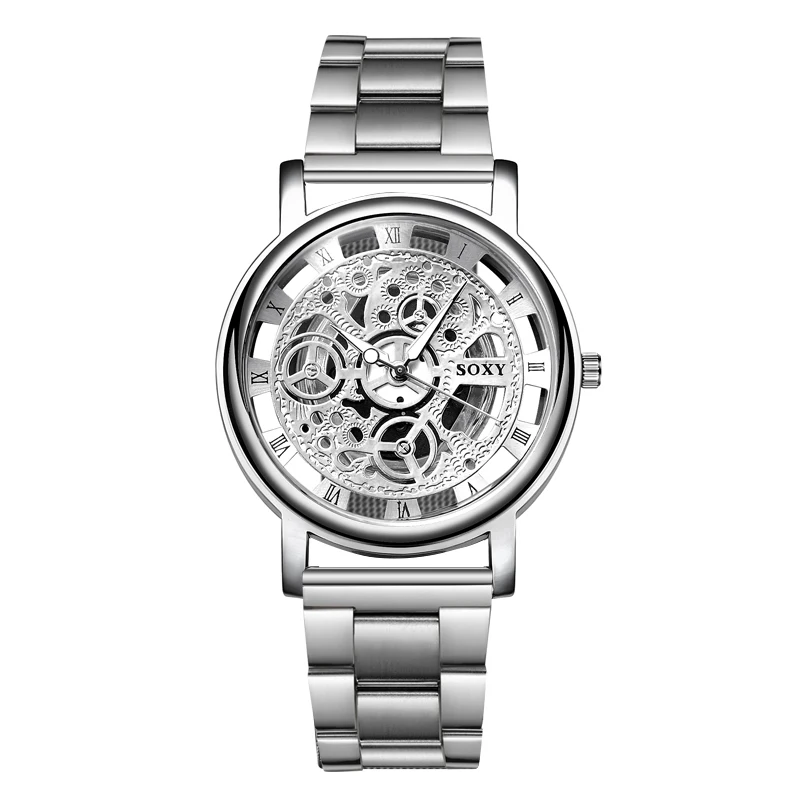 Топ бренд SOXY наручные часы Уникальный стиль Мужские кварцевые часы Модные полые дизайнерские нежные часы relogio masculino - Цвет: Серебристый