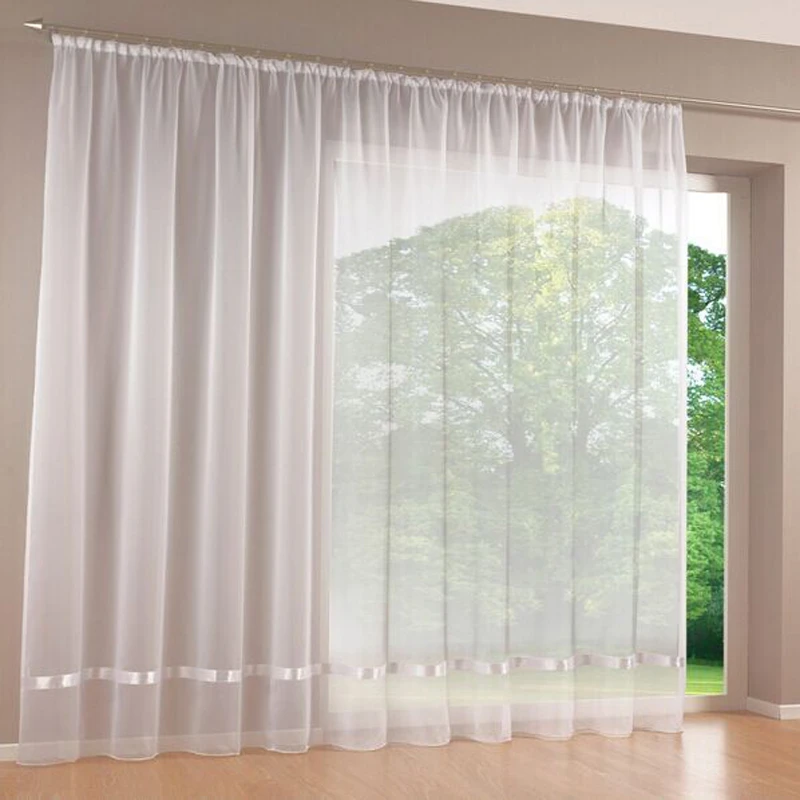 Popular voile valance 1 Meter Width X 3 High Window Screen Tulle Sheer Curtain Solid Voile With Ribbon For Living Room Valance Cortinas Curtains Curtainstulle Aliexpress