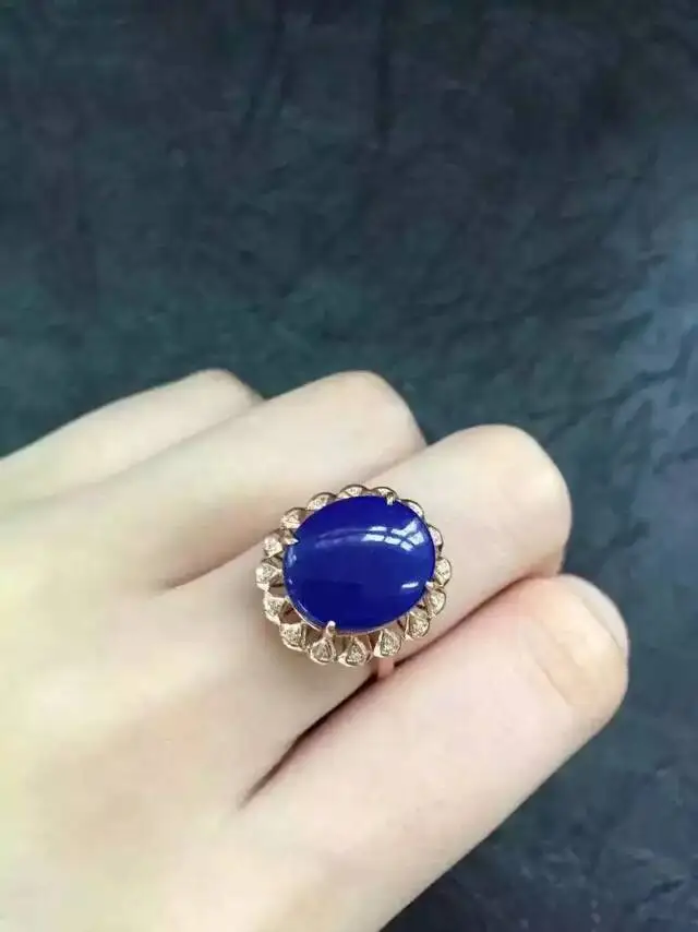 Natural blue lapis lazuli gem Ring Natural gemstone ring 925 sterling silver fashion big round Sunflower women party Jewelry