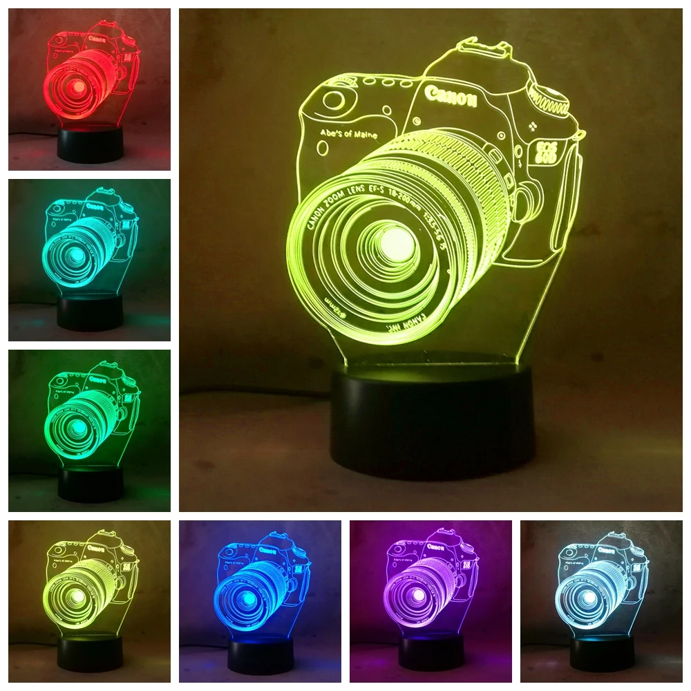 Camera 3D illusion LED Lamp Touch Switch Table Desk Night Light Kids Gift 