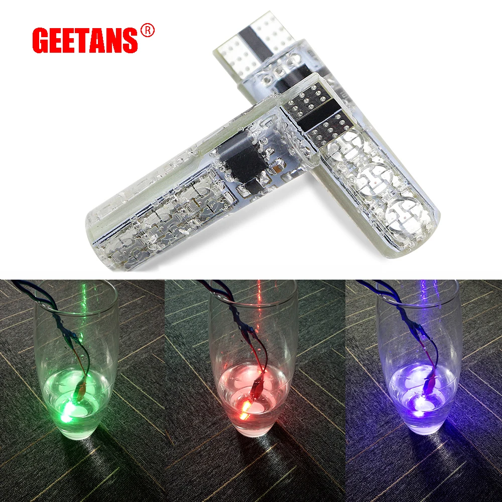 

GEETANS Car Interior LED Lights 2PCS T10 6SMD 5050 RGB 16Colors W5W/194 Remote Controller Wireless Reading Wedge Signal Lamp BJ