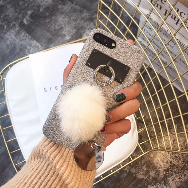 Yespure Wholeasale Bulu Bola Belakang Kemasan untuk iPhone X 6 6 S 7 7 Plus 8 8 Plus Mewah aksesoris Handphone untuk Wanita