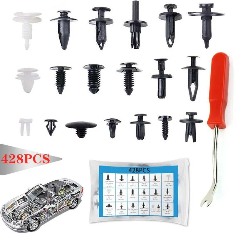 428PCS Auto push pins Car Door Trim Panel Clips Side Skirt Fastener Rivets with Repair Assortment Kit Universal for all cars | Автомобили