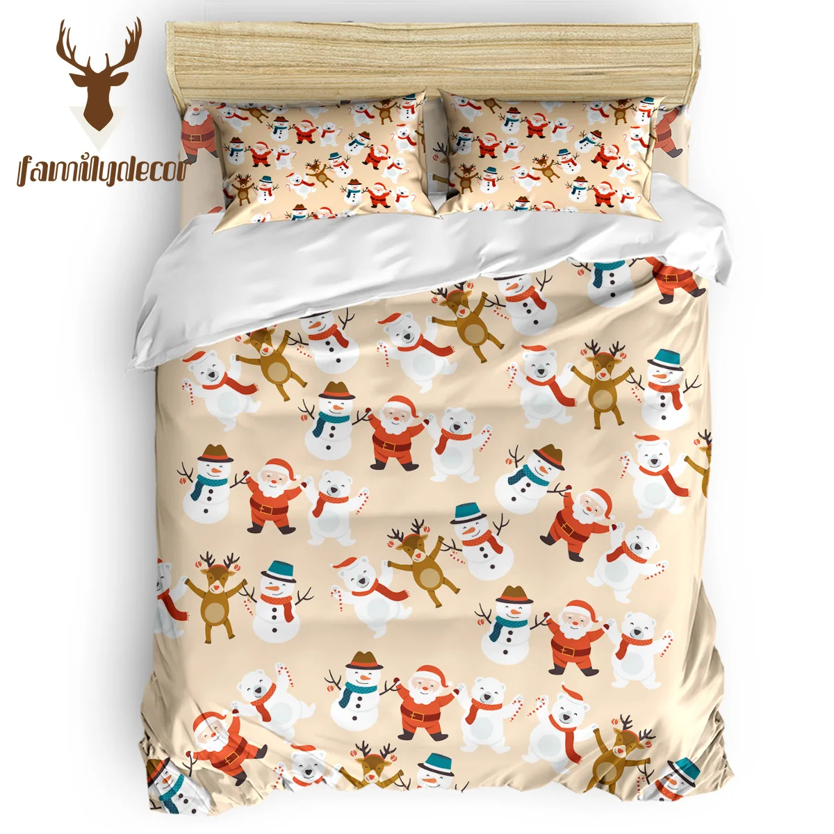 

Family Decor Merry Christams Happy New Year Santa Snonwman Present Bedding Sets Duvet Set Covers 4 Piece Bedding Sets St. Valent