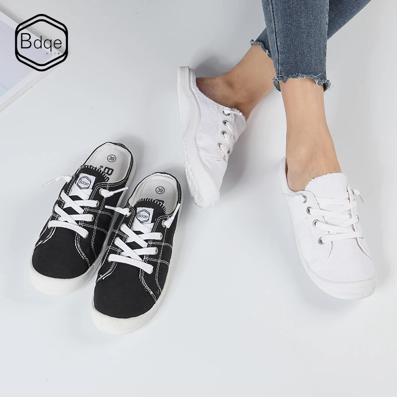 

BDQE New 2019 Summer Women Canvas Shoes flat sneakers women casual shoes low upper lace up white shoes