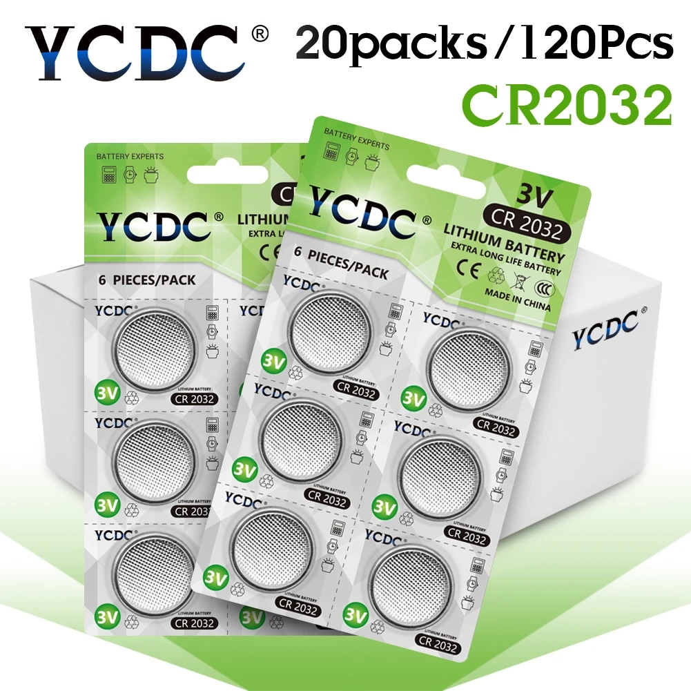 YCDC 120 шт. оптом CR2032 3V кнопка сотового телефона Батарея монета Батарея cr 2032 литий Li-Po батареи для часы игрушки