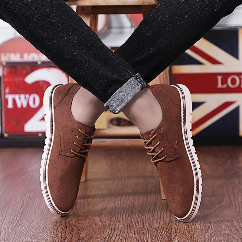 Classic Men's Casual Shoes Plus Size Breathable Man Oxford Loafers Lace-Up Suede Leather Man Casual Shoes Moccasins 38-47