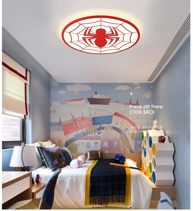 Светильник для детской комнаты, потолочные светильники Человека-паука, современный светодиодный потолочный светильник с пультом дистанционного управления, украшение комнаты для малышей, лампа для дома