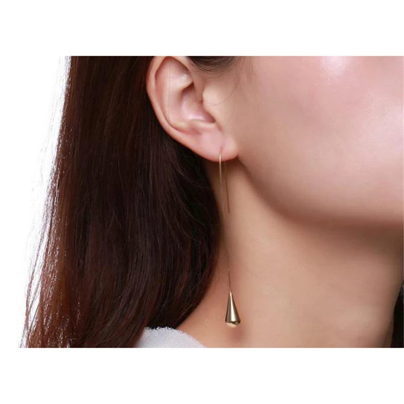 Титан стали падение в форме конуса длинные серьги для женщин геометрический