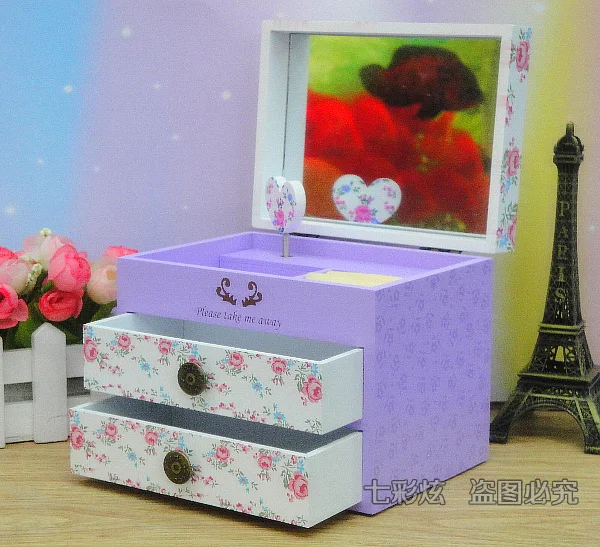 

Korea wooden clockwork swive Music Box jewelry box Continental makeup vanity box storage box gift