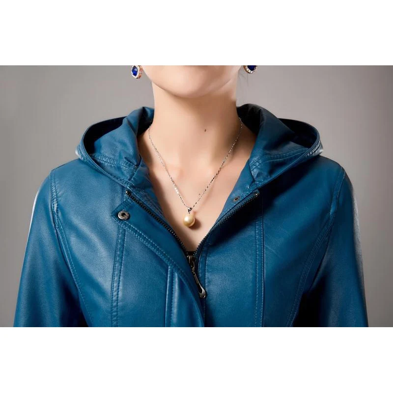 red Del 2019 Dell'unità Inverno Sottile Giacca De Black Cappotto coffee Pelle Autunno Più Con Il Di Delle Formato Femminile Elaborazione blue Maniche Cappuccio A Cuoio Lunghe Donne RSSqrwt