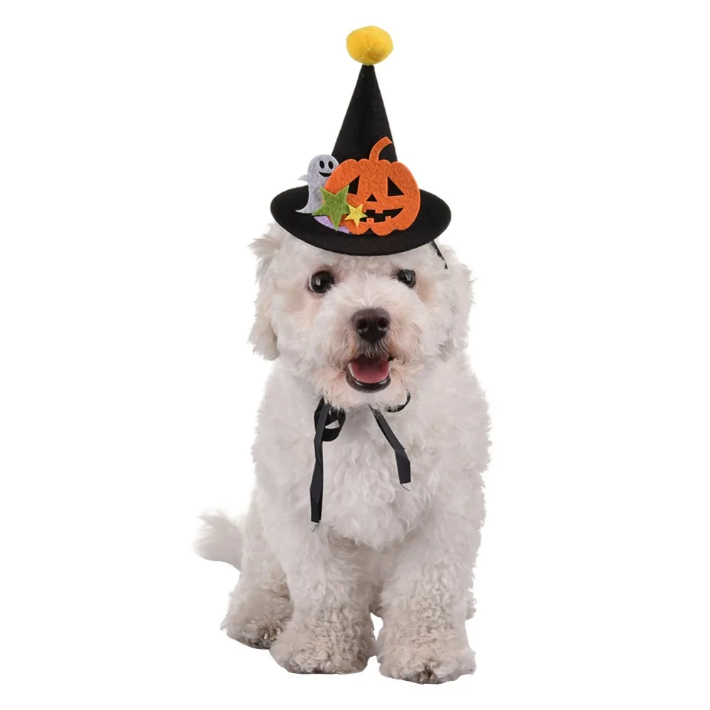 Pet Headwear Dog Halloween Wizard Hat Pumpkin Shaped Ornament Decorated