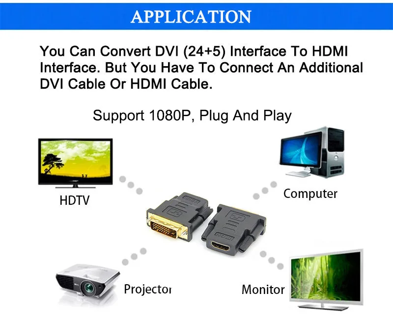 1 шт. DVI 24+ 5 Мужской к HDMI Женский конвертер HDMI к DVI адаптер Поддержка 1080P для HDTV lcd дропшиппинг