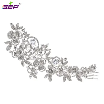 

Long Flower Hair Comb Wedding Hair Accessories Rhinestone Crystals Bridal Hairpin Headpieces Hair Jewelry FA5027
