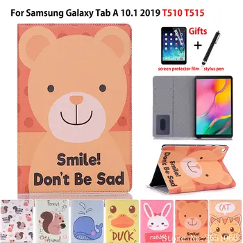 

Case For Samsung Galaxy Tab A 10.1 2019 T510 T515 SM-T510 Cover Funda PU Leather Animal Pattern Flip Stand Capa Coque +Film+Pen