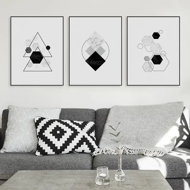 Black And White Abstract Marble Geometric Poster Minimalist Nordic
