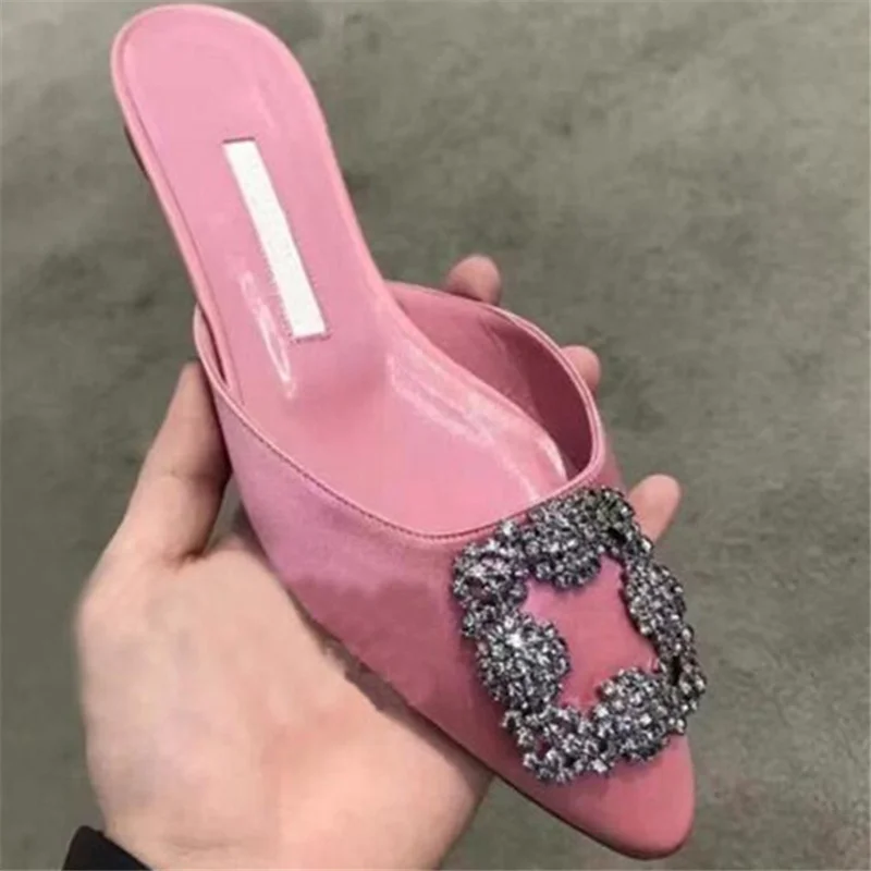

Crystal Design Flat Shoes Woman Slippers Sexy Pointed Toe Chaussures Femme Slip On Summer Ladies Mules 4 Colors Zapatos Mujer