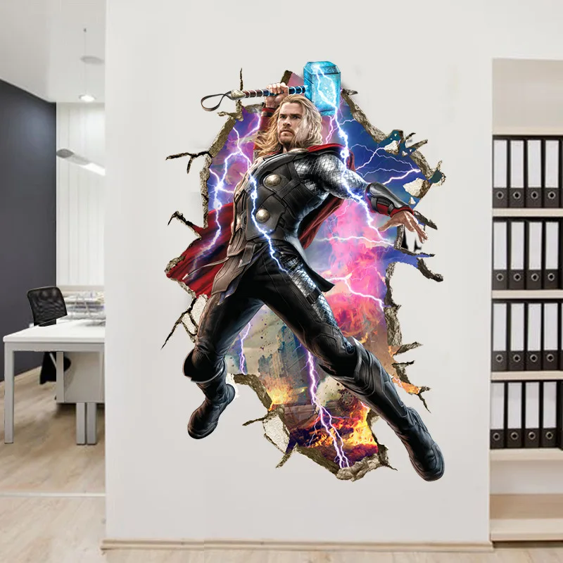 60*90 см 3d Thor Break the wall decoration детская комната виниловые наклейки украшение дома