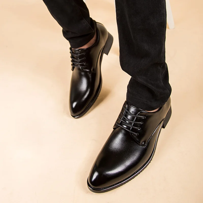 2019 Men Formal Shoes Lace-up Microfiber Pointed Toe Basic Leather Shoes Luxury Shoe Spato Social Meeting Office Footwear
