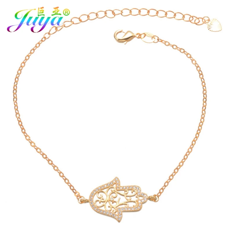 Турецкие ювелирные изделия Juya, микро циркон, золото/розовое золото/серебро, ручная Хамса, браслеты для женщин, ювелирные изделия Fatima, браслет