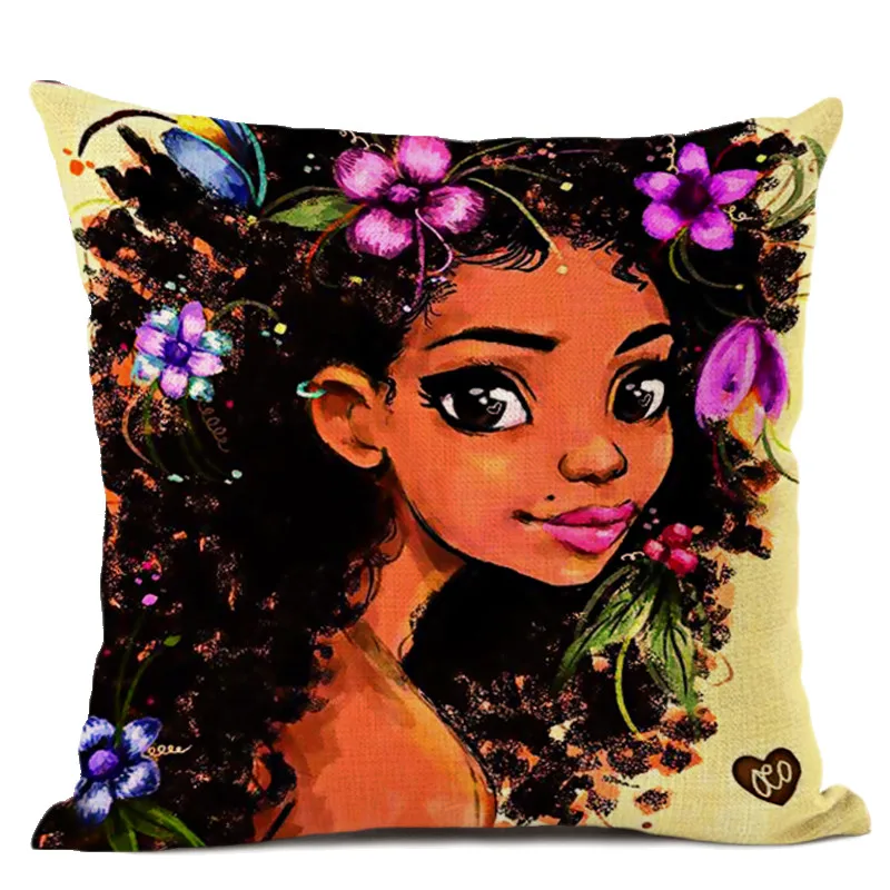 Новая африканская художественная черная девушка картина маслом с изображением Африканской Женщины Милая наволочка для дивана украшение Милая мультяшная девушка льняная наволочка для подушки