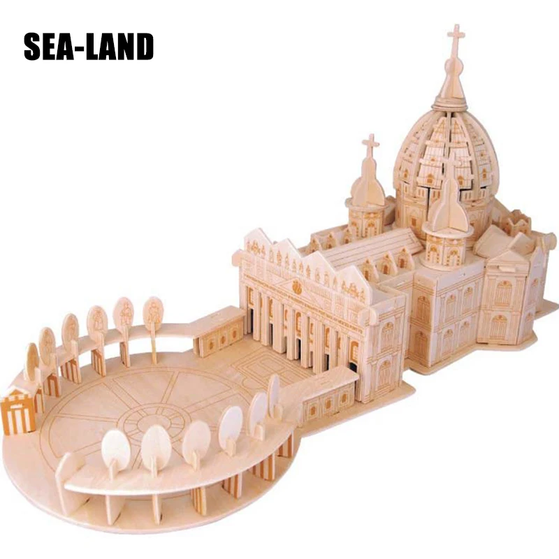 

Iq Puzzle Children Adult Toys Basilica Model 3D Wooden Buildings Model Series Assembled 3D Wood Educational Toys 146 Pcs Puzzles