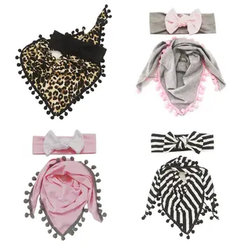 

2 Pcs/set New Children Leopard Bow Hairband Saliva Towel Set Baby Headwear Headdress Photography Prop Hair Decoration