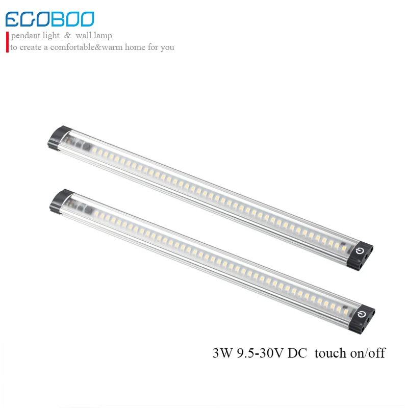 EGOBOO 30cm long 9.5-30v 3w led linear cabinet strip lights touch on / off sensor in cabinet lighting CE RoHS 2pcs/lot