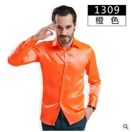 Men's Shirt Shirts Business Casual Buro Sparkle Satin Slimfit Fitted New - Цвет: Оранжевый