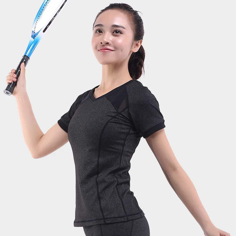 

NWT Eshtanga woman Gym shirt V neck short sleeve Tshirt Elastic Yoga Sports T Shirt Fitness Women's Running Black Tops tee