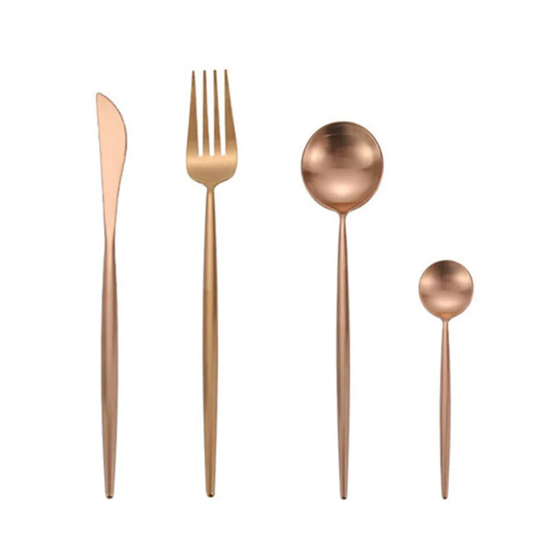 

24Pcs Rosy Gold Cutlery Tableware Set 304 Stainless Steel Black Dinnerware Copper Utensils Fork Teaspoon Knife Silverware Set