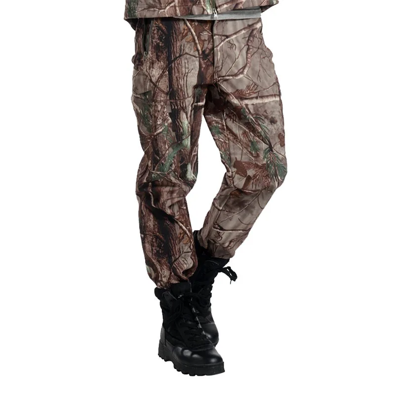 Мужские зимние тактические военные камуфляжные длинные штаны из мягкой кожи акулы, ветрозащитные водонепроницаемые теплые камуфляжные армейские флисовые штаны 3XL - Цвет: Tree