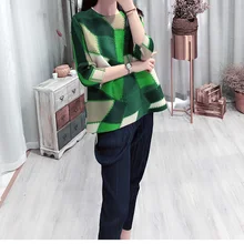 Модные футболки с пайетками три четверти свободные складные GEOMTRIC печати o-образным вырезом футболки