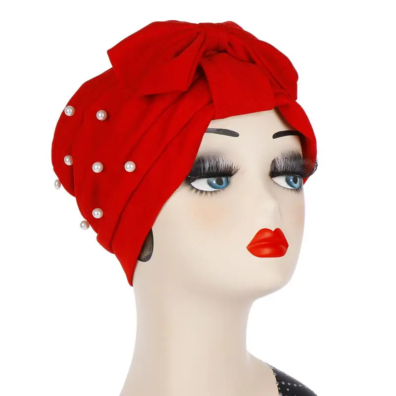

WZCX 2019 Fashion New Bow Bead Fold Irregular Turban Hat Casual Solid Color Tide Spring Summer Women'S Hat Beanies