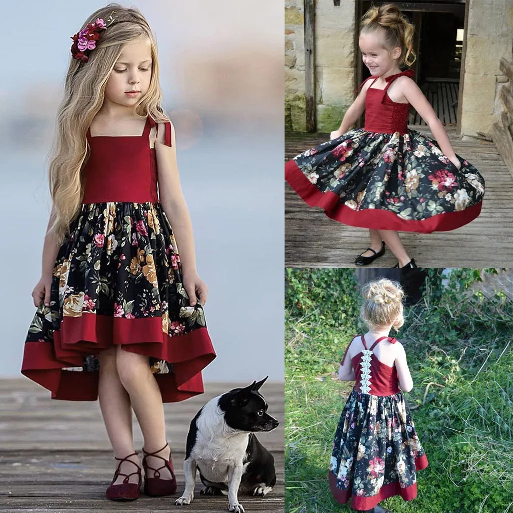 

Baby Girl Summer red floral skirt baby girls clothes ruffle dress baby girl dresses summer big bow dress