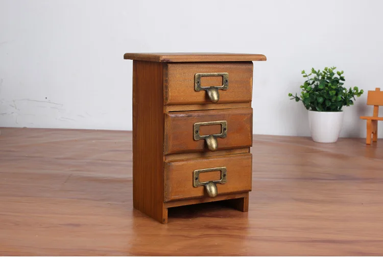 1pc Zakka Grocery Retro Wooden Three Layer Storage Box With Drawer