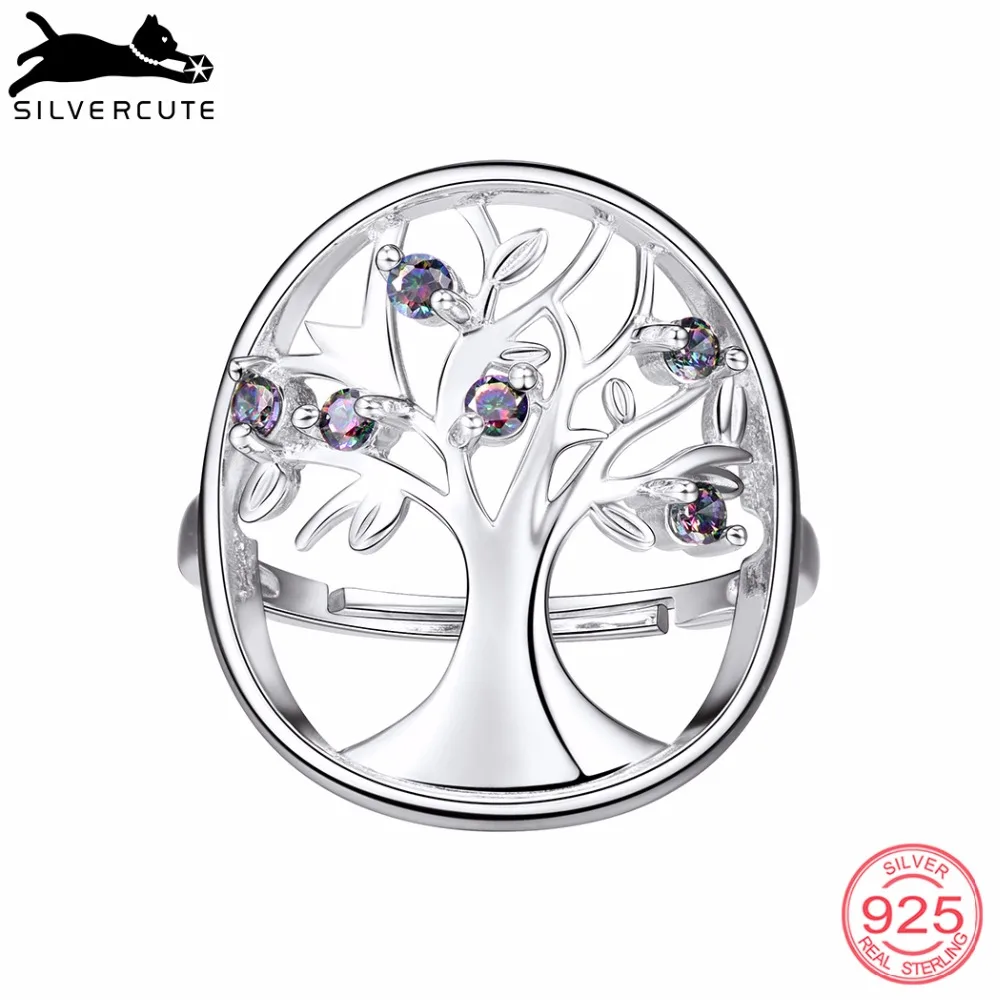 SILVERCUTE 100% 925 пробы серебро дерево жизни Топаз Кольцо Для женщин девочек Fine Jewelry