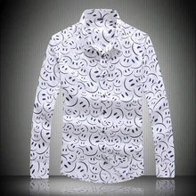 Высокое качество Для Мужчин's Повседневное рубашки с длинными рукавами хлопок Удобная рубашка смайлик узор футболка белый 155- 2