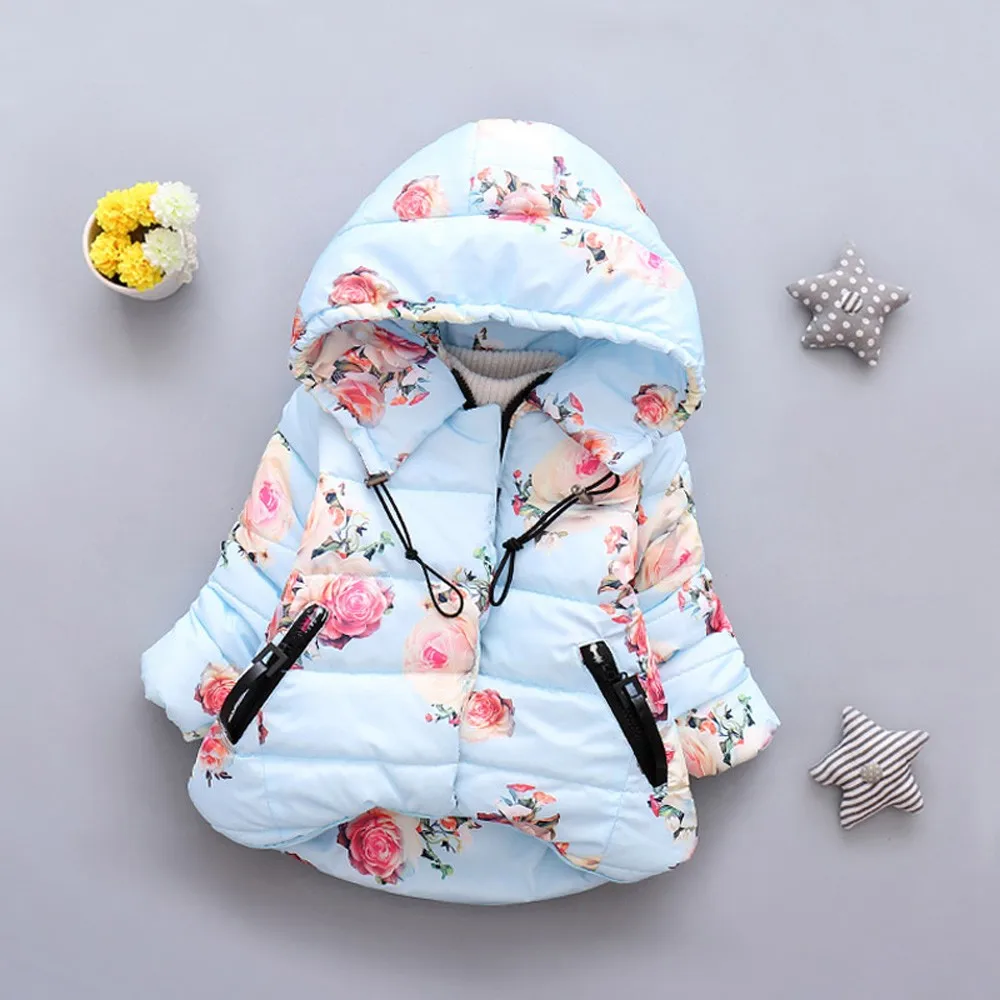 

MUQGEW Toddler Baby Girl Boy Floral Print Winter Warm Jacket Hooded Windproof Coat