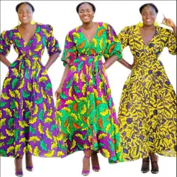 2019 элегантное модное сексуальное женское платье с цифровым принтом в африканском стиле, Тканое платье с рукавами-лепестками и глубоким