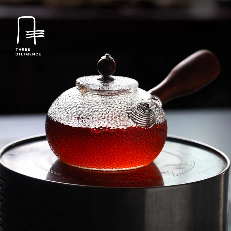 300ML side handle glass teapot wood handle Bottle Steaming kettle heat