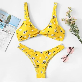 

yellow floral pushup crop top bikini set 2019 swimwear women 2019 padded womens swimsuit ladies 2 piece bathing suits biquinis