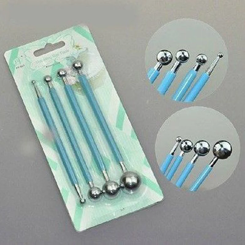 JX-LCLYL 4pcs New Stainless Steel Fondant Cake Flower Decorating Modelling Ball Tools Set