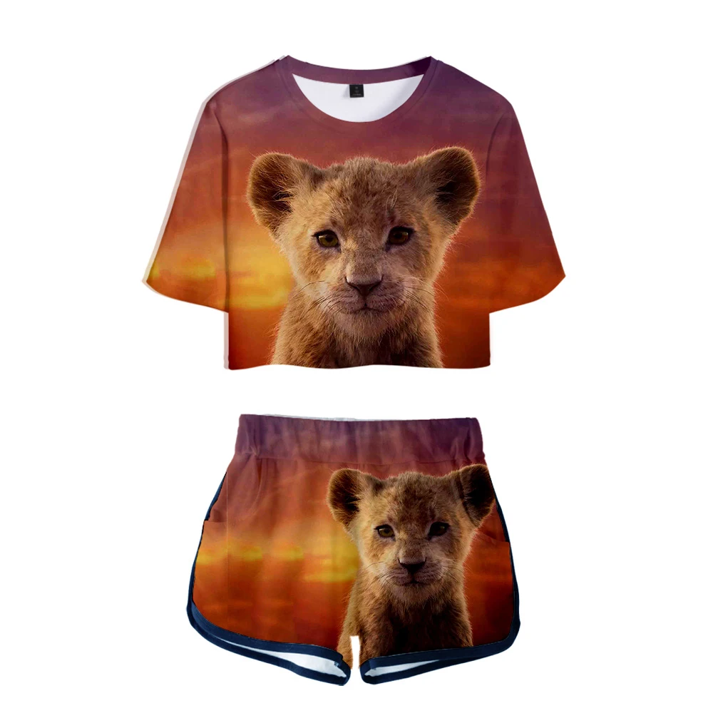 

2019 NEW Film glory kingdom King The Lion King Simba 3D Two Pieces sets Women Fashion girl Harajuku T-shirts shorts Clothes