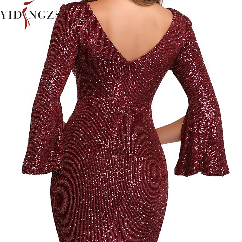 Burgund Evening Dress Long Sleeve YIDINGZS Elegant Mermaid Long Formal Party Dress Robe De Soiree 2019 Burgund Evening Dress Long Sleeve YIDINGZS Elegant Mermaid Long Formal Party Dress Robe De Soiree 2019