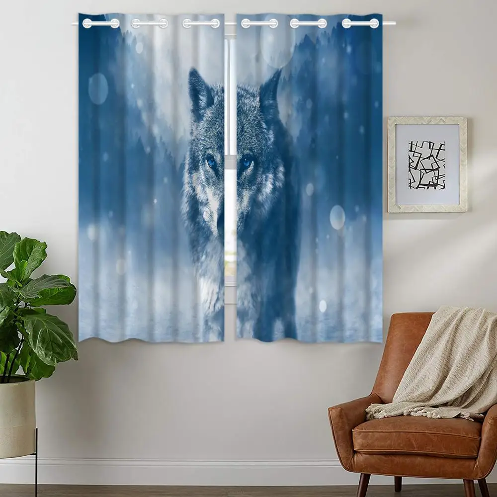 

Blackout Curtains 2 Panels Grommet Curtain for Bedroom Cool Wolf Rain Halo Spot Blue Animal
