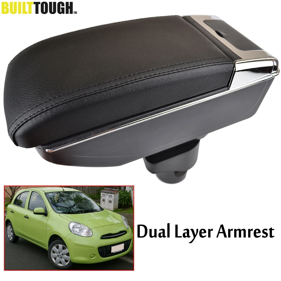 

For Nissan March Micra K13 11-16 Renault Pulse Storage Box Center Console Leather Dual Layer Armrest Arm Rest 12 2013 2014 2015